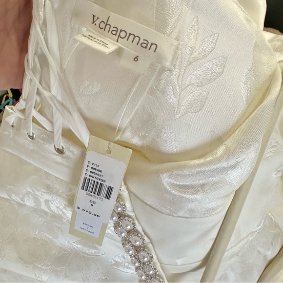 NEW NWT V. Chapman Lucia Strapless Pearl-Embellished A Line Midi Dress White - Picture 12 of 12